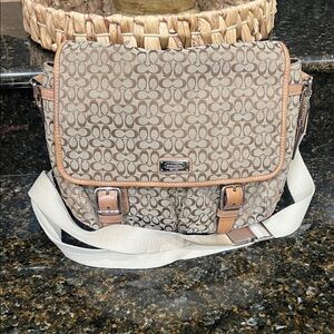 Coach Tan and Brown Signature Messenger Bag